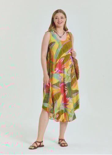 Boat Neck Loose Cut Yellow Plus Size Dress 4667